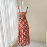 retro plaid suspender tea dress HZ1024
