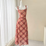 retro plaid suspender tea dress HZ1024
