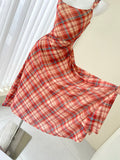 retro plaid suspender tea dress HZ1024