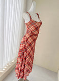 retro plaid suspender tea dress HZ1024