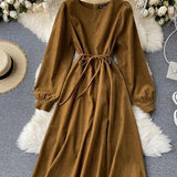 Round Neck Long Sleeve Dress HZ1024
