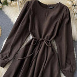 Round Neck Long Sleeve Dress HZ1024