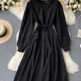 Round Neck Long Sleeve Dress HZ1024