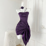 Floral Halter Neck Satin Tube Dress HZ1024