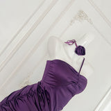 Floral Halter Neck Satin Tube Dress HZ1024