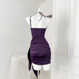 Floral Halter Neck Satin Tube Dress HZ1024