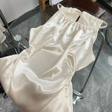 style waist-baring halter neck pleated dress HZ1024