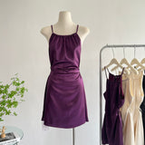 style waist-baring halter neck pleated dress HZ1024