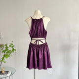 style waist-baring halter neck pleated dress HZ1024