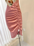 waist printed satin suspender dress HZ1024