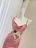 waist printed satin suspender dress HZ1024
