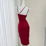 waist printed satin suspender dress HZ1024