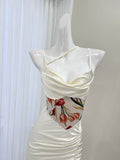 waist printed satin suspender dress HZ1024