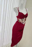 waist printed satin suspender dress HZ1024