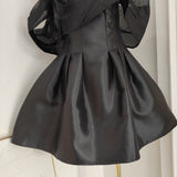 A-line off-the-shoulder tulle satin short prom dress, pink homecoming dress HZ1024