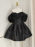 A-line off-the-shoulder tulle satin short prom dress, pink homecoming dress HZ1024