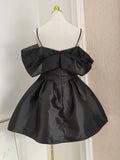 A-line off-the-shoulder tulle satin short prom dress, pink homecoming dress HZ1024