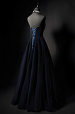 A-line strapless velvet long prom dress, navy evening dress HZ1024