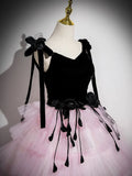 V Neck Pink Tulle Long Prom Dress, Pink Long Formal Dress HZ1024