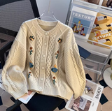 twisted round neck embroidered cardigan HZ1024