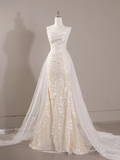 mermaid tulle lace long prom dress, white wedding dress HZ1024