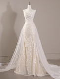 mermaid tulle lace long prom dress, white wedding dress HZ1024