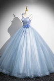 A-Line Spaghetti Strap Tulle Floor Length Prom Dress, Pretty Evening Party Dress HZ1024