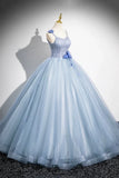 A-Line Spaghetti Strap Tulle Floor Length Prom Dress, Pretty Evening Party Dress HZ1024
