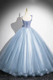 A-Line Spaghetti Strap Tulle Floor Length Prom Dress, Pretty Evening Party Dress HZ1024