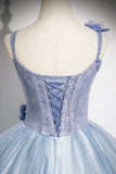A-Line Spaghetti Strap Tulle Floor Length Prom Dress, Pretty Evening Party Dress HZ1024