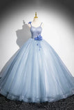 A-Line Spaghetti Strap Tulle Floor Length Prom Dress, Pretty Evening Party Dress HZ1024
