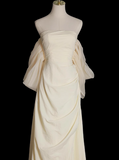 A-line strapless satin long prom dress, apricot evening dress HZ1024