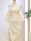 A-line strapless satin long prom dress, apricot evening dress HZ1024