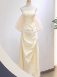 A-line strapless satin long prom dress, apricot evening dress HZ1024
