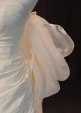A-line strapless satin long prom dress, apricot evening dress HZ1024