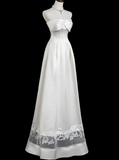 A-line strapless satin long prom dress, white bridal dress HZ1024