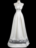 A-line strapless satin long prom dress, white bridal dress HZ1024