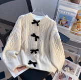 beautiful bow sweater coat for women autumn and winter new loose lazy style sweet knitted cardigan HZ1024