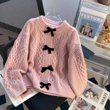 beautiful bow sweater coat for women autumn and winter new loose lazy style sweet knitted cardigan HZ1024