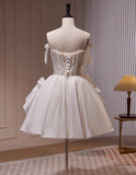 A-line spaghetti strap tulle lace short prom dress, Off-white homecoming dress birthday dresss HZ1024