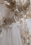 A-line off-the-shoulder tulle sequin short prom dress, off-white homecoming dress birthday dress HZ1024