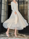 style white A-line long-sleeved dress HZ1024