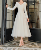 style white A-line long-sleeved dress HZ1024