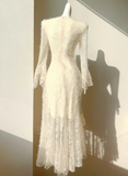 Retro Apricot Lace Long Sleeve Knitted Dress Velvet Princess Dress HZ1024