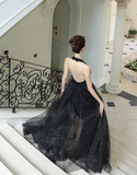 fine shimmer tulle dress French halterneck backless dress HZ1024