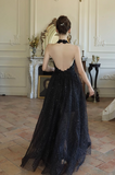 fine shimmer tulle dress French halterneck backless dress HZ1024