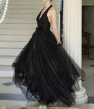 fine shimmer tulle dress French halterneck backless dress HZ1024