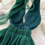 dark green V-neck halter back long dress HZ1024