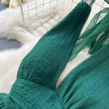 dark green V-neck halter back long dress HZ1024