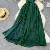 dark green V-neck halter back long dress HZ1024